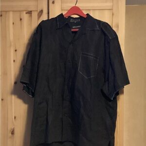 Resort Wear BLACK LINEN Short Sleeve SHIRT, White Stitching  Sz 4X NWOT